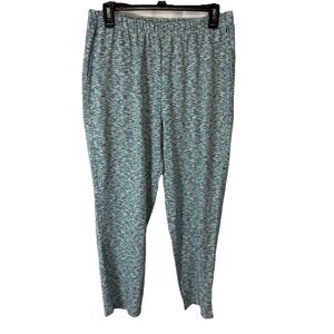 Lands End Sport Knit Straight Leg Pull On Pants Medium Petite Blue Green Print